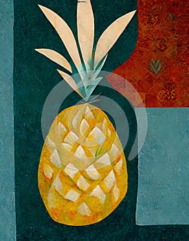 Pineapple painted in expressionistic style on canvas