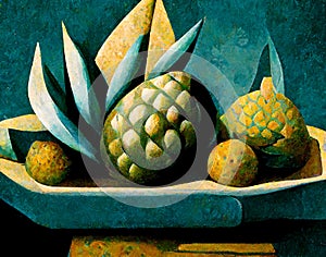 Pineapple painted in expressionistic style on canvas