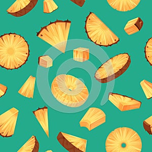 Pineapple pattern. Sliced food in cartoon style tropical healthy ananas exact vector seamless background