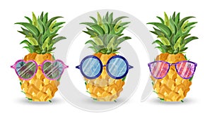 Pineapple pattern Vector. Cartoon style. Funny fruits with glasses tropic posters