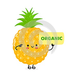 Cute funny pineapple poster character. Vector hand drawn cartoon kawaii character illustration. Isolated white