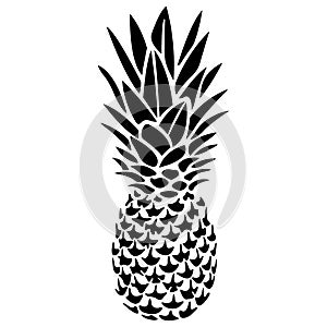 A pineapple. Realistic black silhouette in a flat style on a white isolate. Design for greeting cards