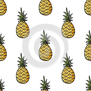 Pineapple seamless pattern in doodle design.