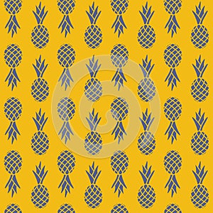 Pineapple seamless pattern, illustration dark pineapple yellow background