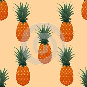 Pineapple seamless pattern. Tropical fruits textile texture isolated white background. Food print, fabric wrapping
