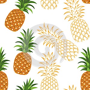 Pineapple seamless pattern on white background. Vector illustration