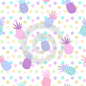 Pineapple seamless patterns on dot background