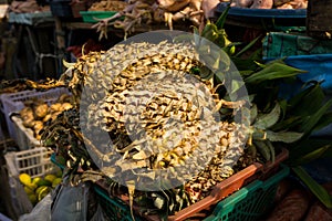 Pineapple sell in local traditional market photo taken in bogor jakarta indonesia