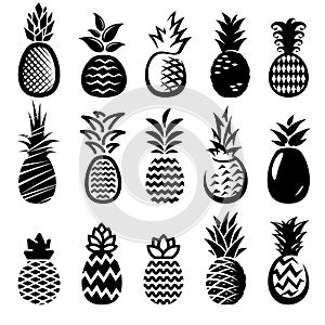 Pineapple set. Collection icons pineapple. Vector