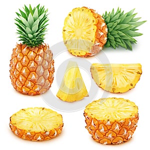 Pineapple set: whole and sliced pineapples.