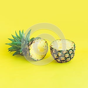 Pineapple slice on pastel color background.fruit refreshment