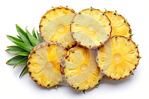 Pineapple slices isolated on white background with full depth of field. Top view. Flat lay