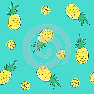 Pineapple and slices seamless pattern. Vector flat illustration