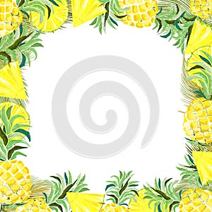Pineapple and Slices Watercolor Summer Frame Vector Background photo