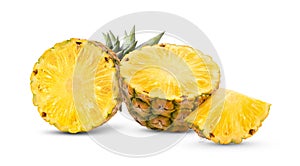 Pineapple with slices on white background