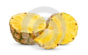 Pineapple with slices on white background