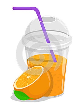 Pineapple smoothie glass with straw and pineapple slice. Refreshing fruit drinks in hot summer. Cartoon vector isolated on white