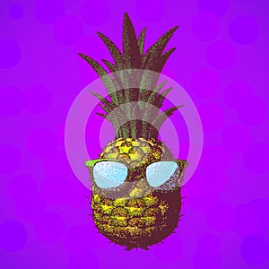 Pineapple stipple drawing illustration isolated on purple BG