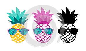 Pineapple with sunglasses. Summer vacation concept