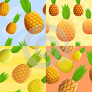 Pineapple tropical pattern set, cartoon style