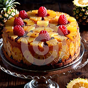 Pineapple Upside-Down Cake , traditional popular sweet dessert cake
