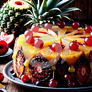 Pineapple Upside-Down Cake , traditional popular sweet dessert cake