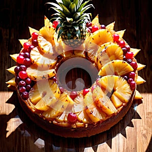 Pineapple Upside-Down Cake , traditional popular sweet dessert cake