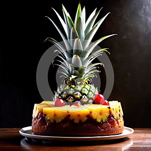 Pineapple Upside-Down Cake , traditional popular sweet dessert cake