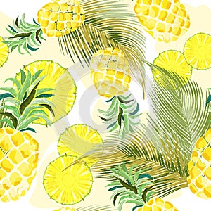 Pineapple Watercolor Fresh Vector Seamless Pattern Textile Design