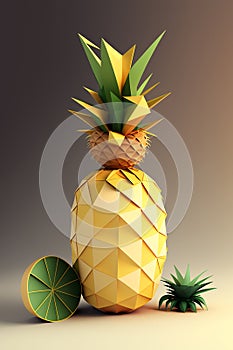 Pineapple on the yellow pastel background, colorblocks technique, handmade of colorful paper. Generative AI photo