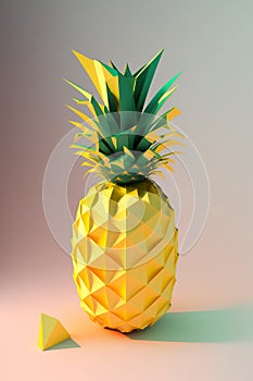 Pineapple on the yellow pastel background, colorblocks technique, handmade of paper. Generative AI photo