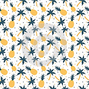 Pineapples and palm trees seamless pattern