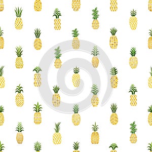 Pineapples seamless pattern. Hand-drawn. Tropical vector fruits