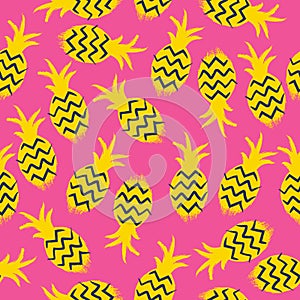 Pineapples seamless pattern. Tropic fruits background.