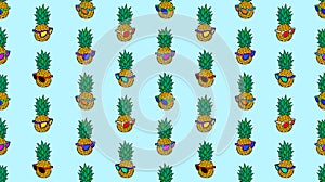 Pineapples with Sunglasses Seamless Pattern