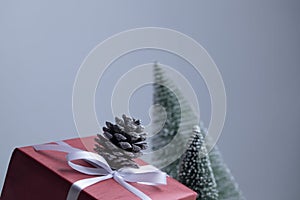 Pinecone, gift box and Christmas tree