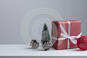 Pinecone, gift box and Christmas tree