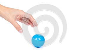 ping-pong ball in hand isolated on white background. copy space, template