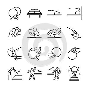 Ping Pong line icon set. Included the icons as ball, racket, table tennis, player, serves, defender, table tennis and more. photo