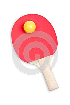 Ping pong paddle and yellow ball