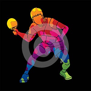 Ping Pong player, Table tennis action cartoon graphic