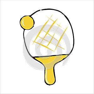 Ping pong racket and ball doodle icon