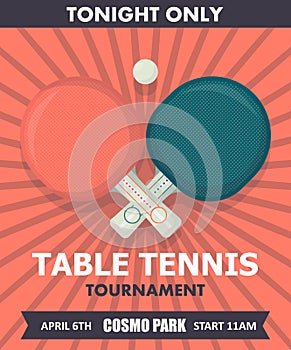 Ping pong racket with ball. Table tennis sport equipment poster vector illustration for table tennis day.Ping pong