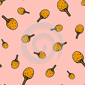 Ping pong racket sketch seamless pattern. Vintage sport elements for table tennis hand drawn style