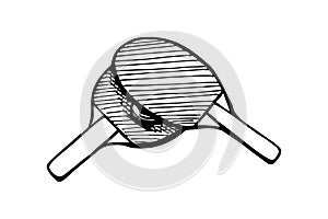 Ping-pong rackets and ball hand drawn outline outline sketch icon. Table tennis equipment. Ping pong game paddles logo