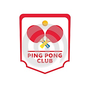 Ping-pong rackets and ball isolated banner. Table tennis emblem, sport club symbol. Vector illustration