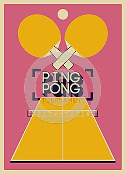 Ping Pong table tennis tournament vintage style poster design. Vector illustration.