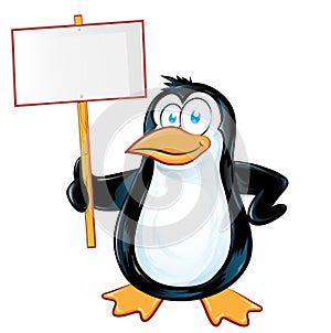 Pinguin character cartoon with signboard