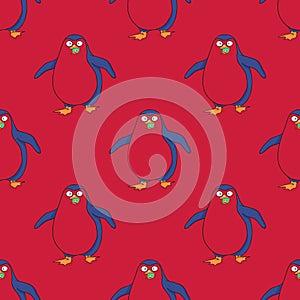 Pinguin walking seamless pattern