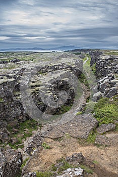 Pingvellir tectonic plates Point of collision between European tectonic plate and American tectonic plate in Iceland